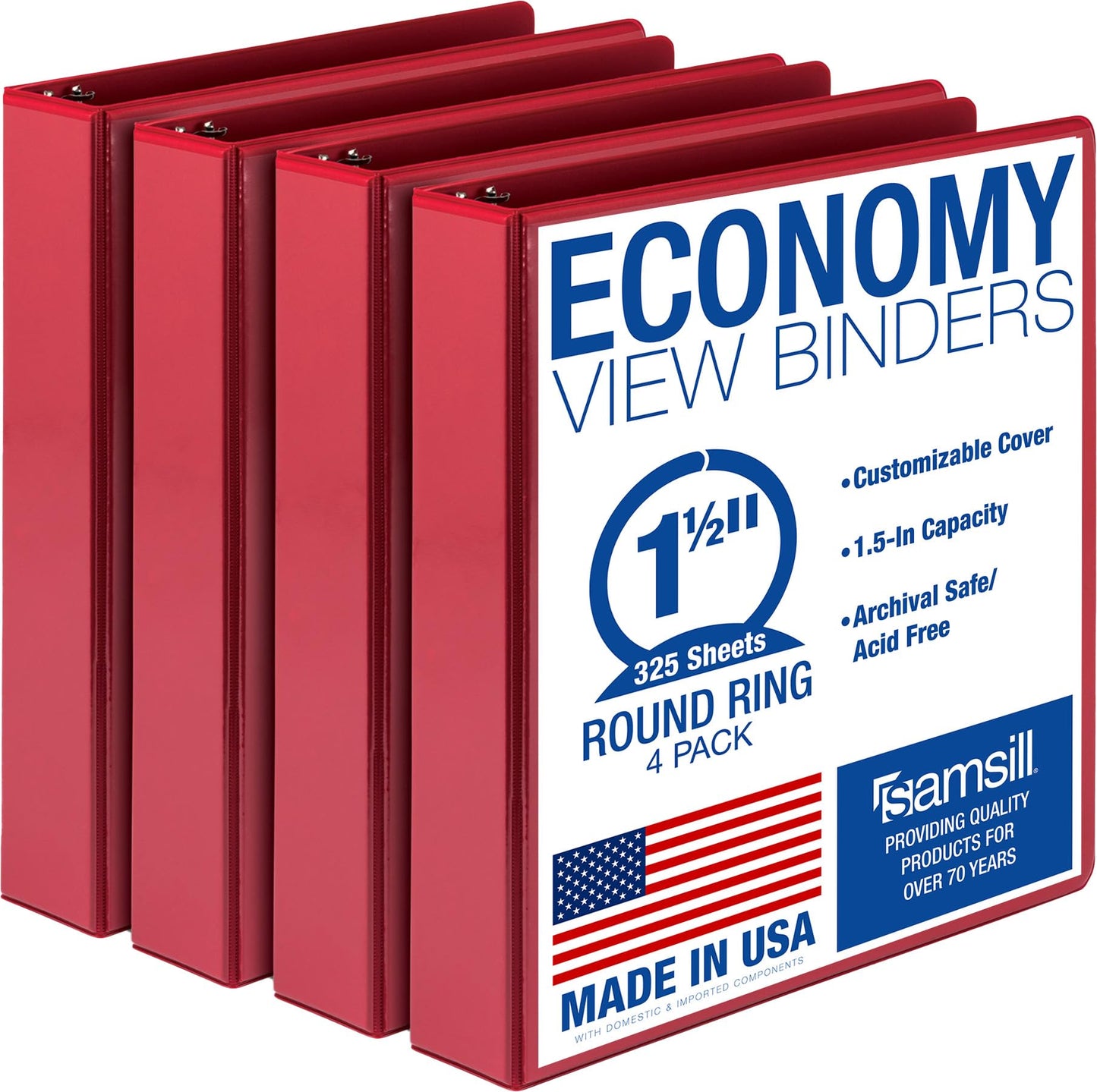 Samsill 1.5 Inch 3 Ring Binders, Economy Round Ring, Clear View Cover, 325 Sheet Capacity - for
