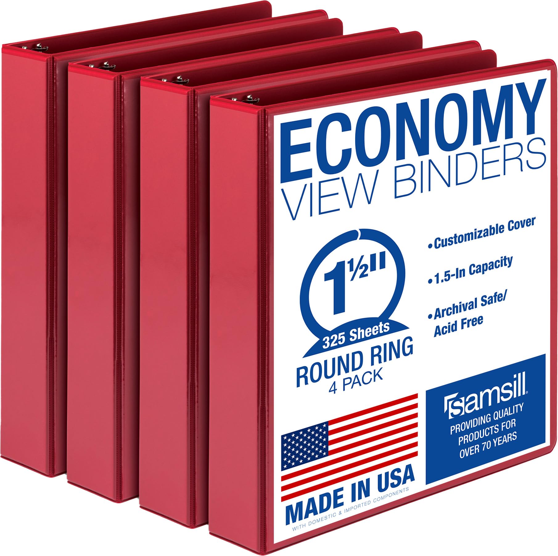 Samsill 1.5 Inch 3 Ring Binders, Economy Round Ring, Clear View Cover, 325 Sheet Capacity - for