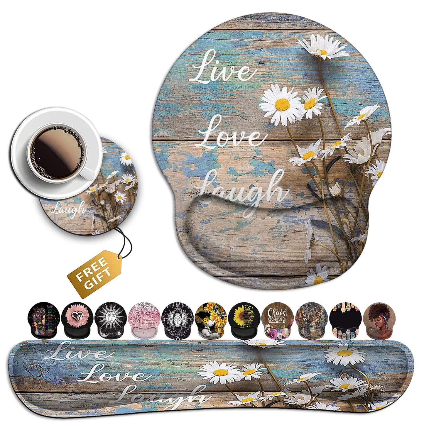 Mouse Pad for Women, Ergonomic Gel Mouse Pad, Keyboard Wrist Rest Relieves Fatigue, White Daisy
