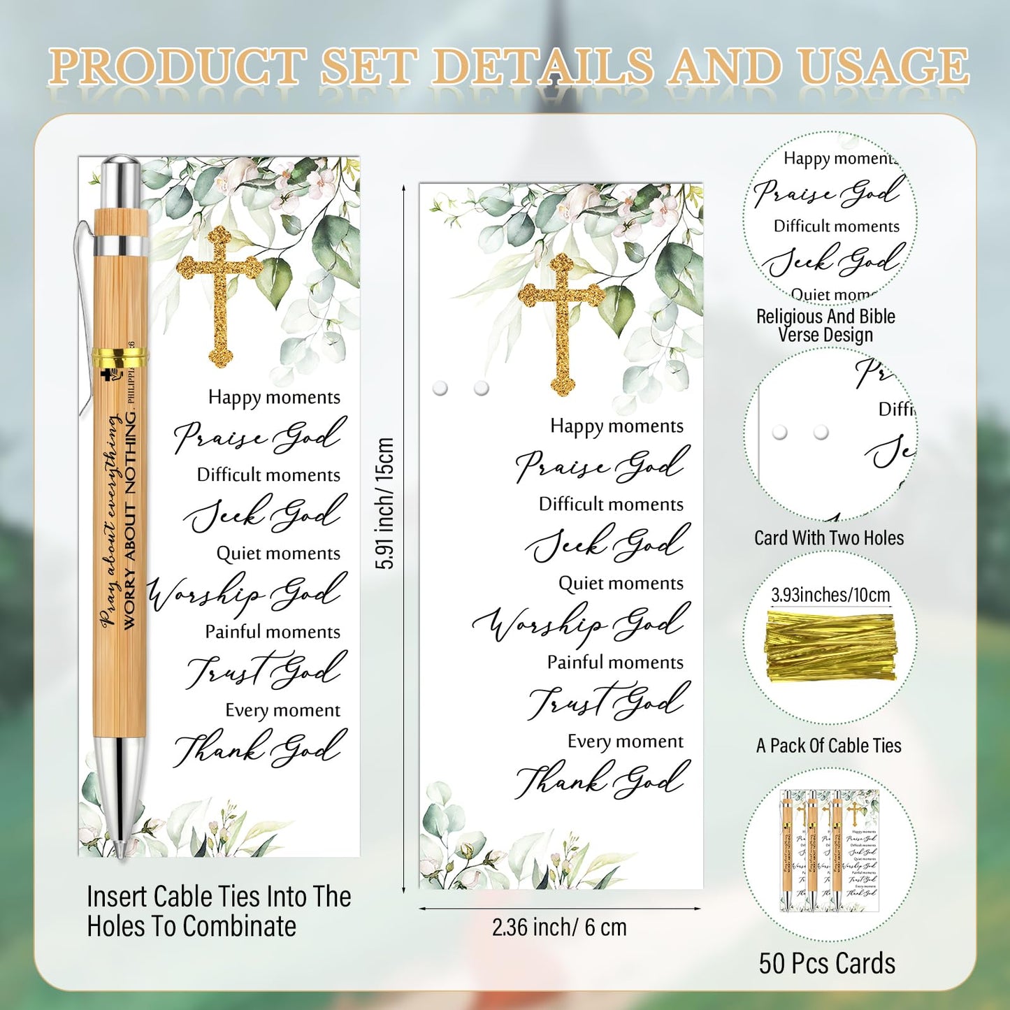 Chivertion 50 Sets Christian Religious Gifts Bible Verse Bamboo Pens