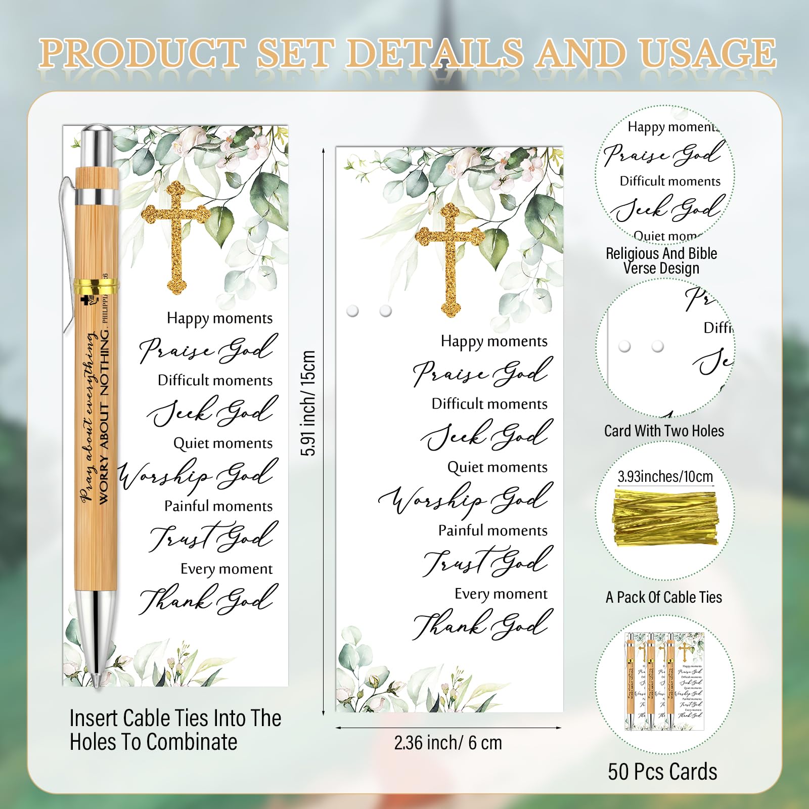 Chivertion 50 Sets Christian Religious Gifts Bible Verse Bamboo Pens