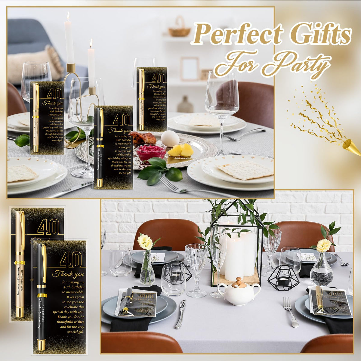 Feifeiya 50 Set 40th Birthday Favors with Black Gold Pens Cards