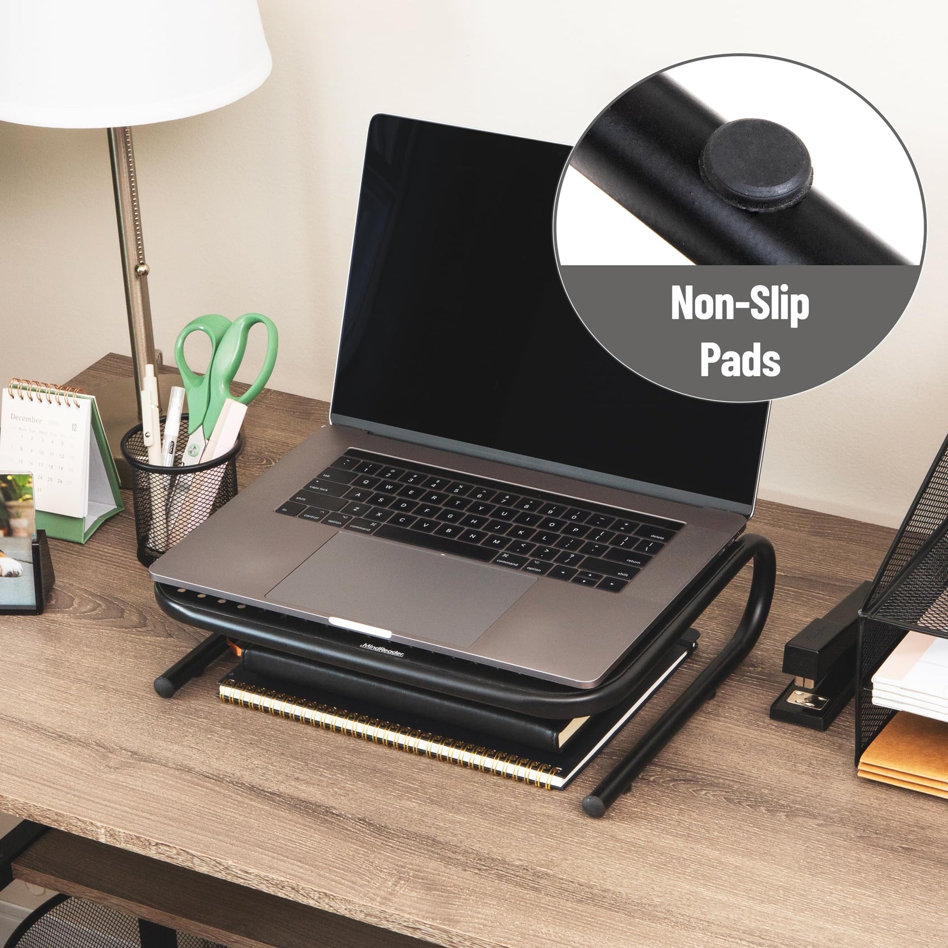 Mind Reader Monitor Stand, Ventilated Laptop Riser, Desktop Organizer, Office, Metal, Black
