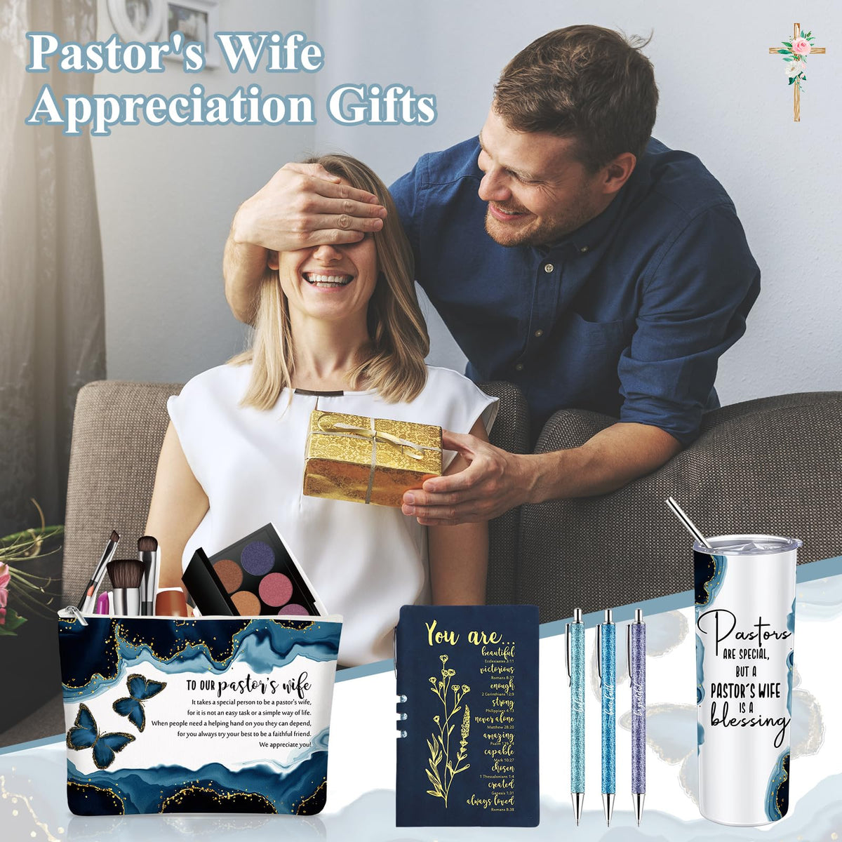 Watersay 6 Pcs Pastor's Wife Appreciation Gifts 20oz Marble Tumbler, Blue