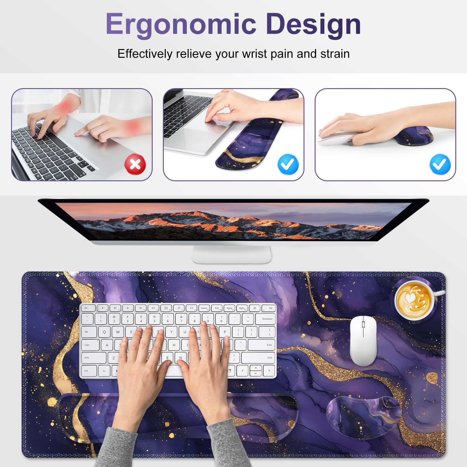 NXZGO Large Gaming Mouse Pad Set, 4 in1 Ergonomics Keyboard Desk Mat with Memory Foam Wrist Rest