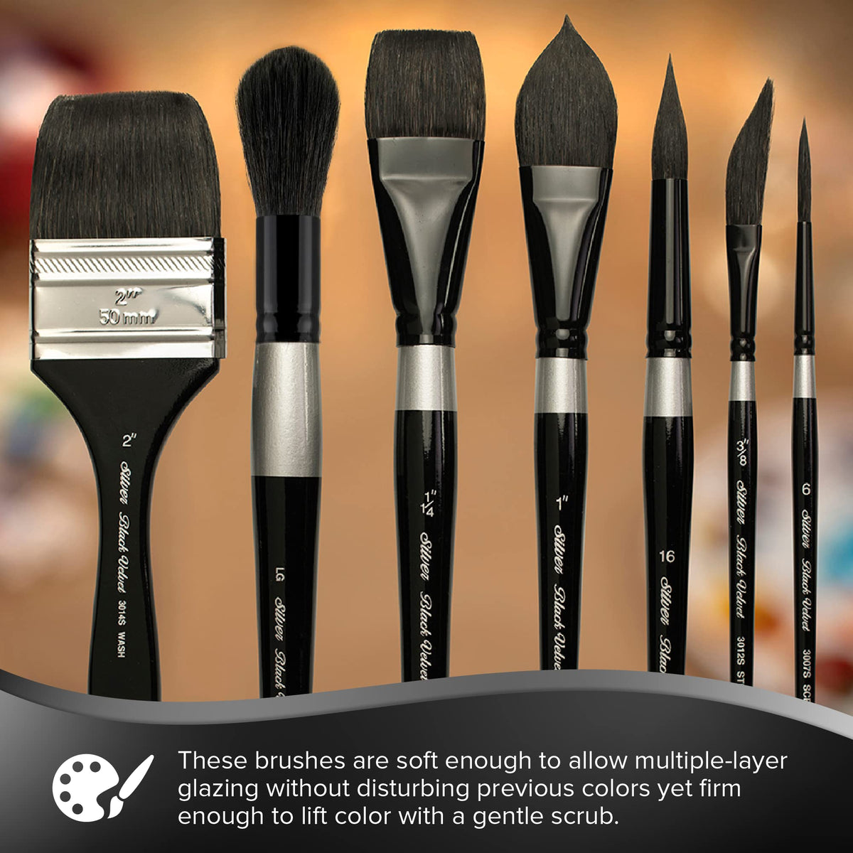 Silver Brush Limited Black Velvet Watercolor Round Paintbrush Set, 3pc