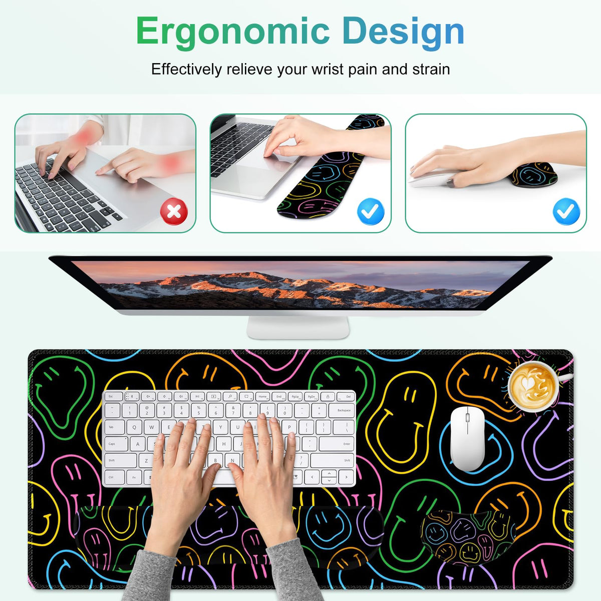 NXZGO Large Gaming Mouse Pad Set, 4 in 1 Extended Keyboard Desk Mat with Wrist Rest, Computer Game