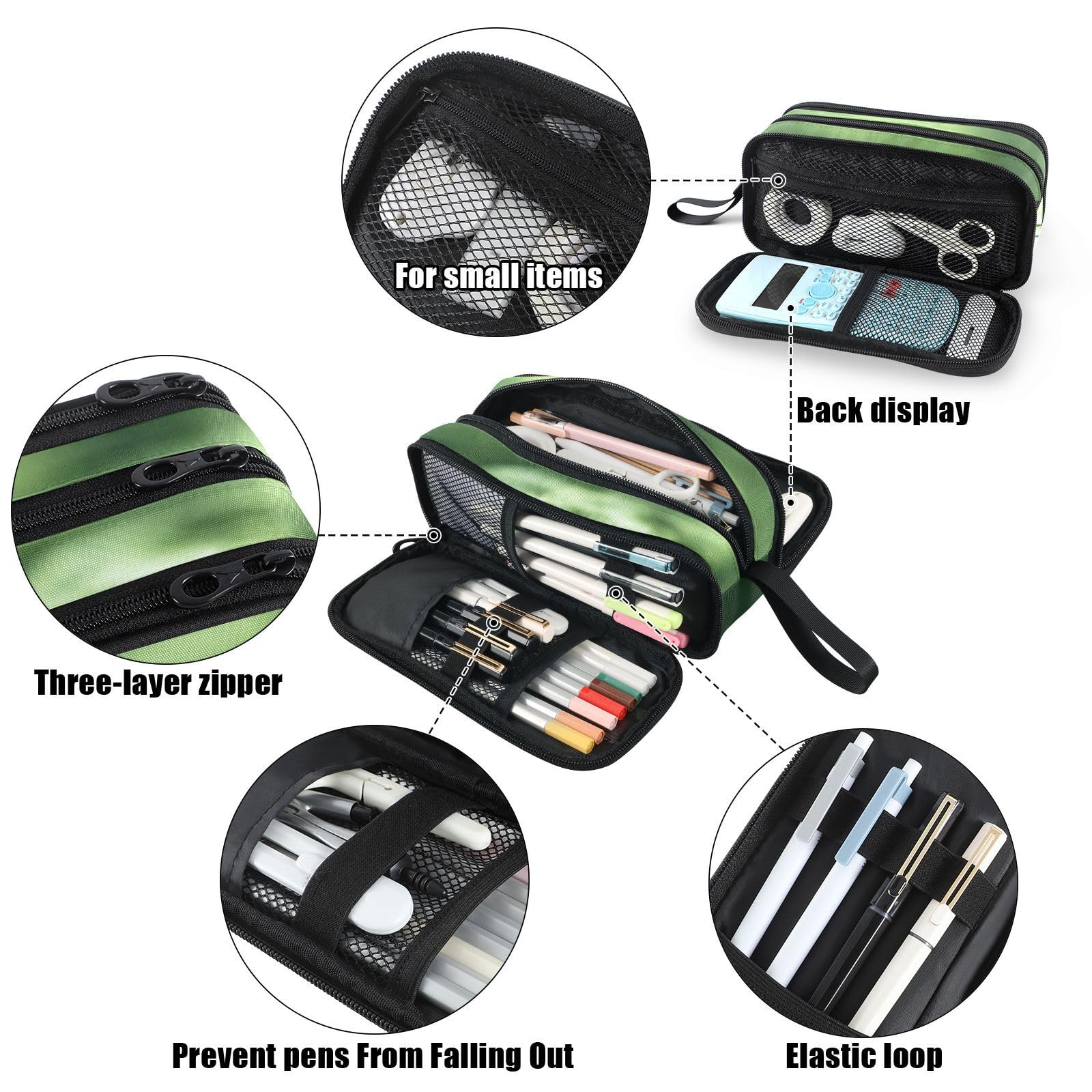 Fustylead Green Snake Large Pencil Case, Minimalist Portable Stationery Bag Cosmetics Bag with