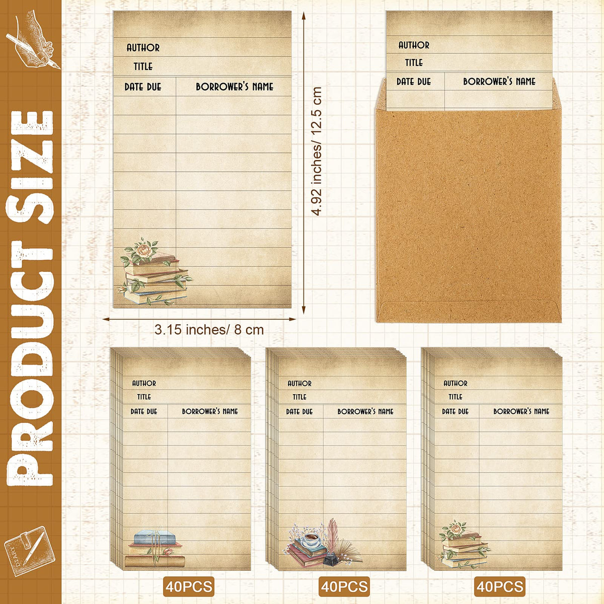 Roowest 120 Pack Library Card Pockets Library Checkout Index Cards, Books