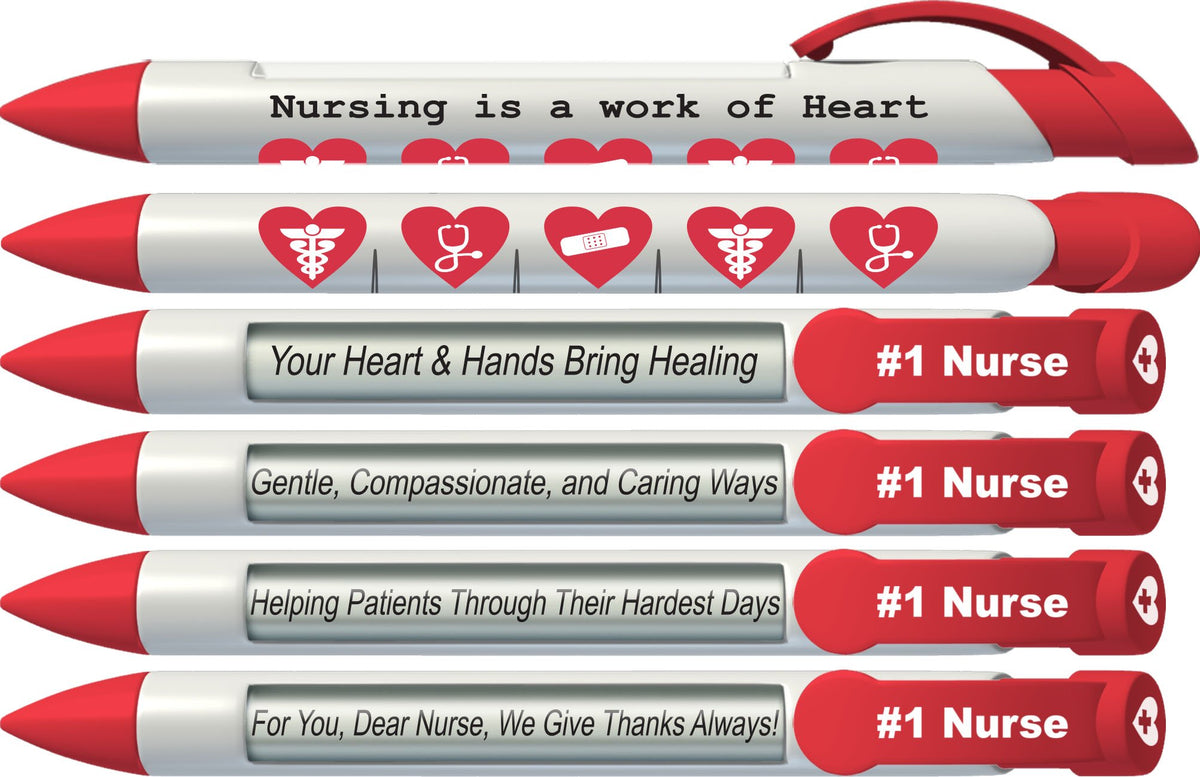 Greeting Pen Nursing is a Work of Heart Rotating Message Pen Set - Inspirational Nurse Pens with 4