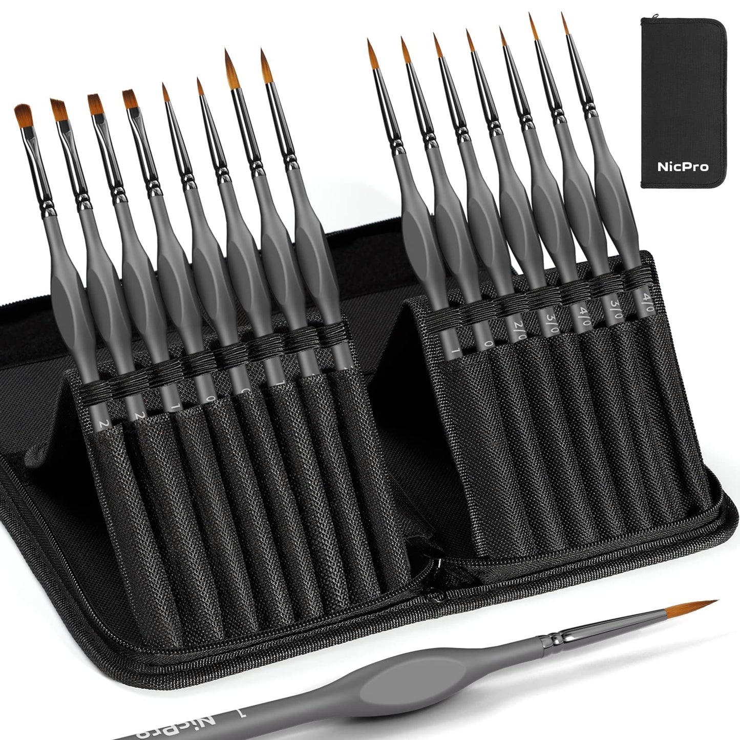 Nicpro 15 PCS Fine Detail Paint Brushes Set with Nylon Brush Case