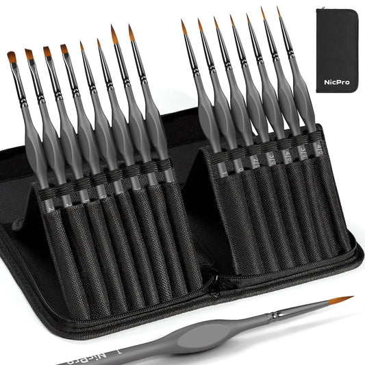 Nicpro 15 PCS Fine Detail Paint Brushes Set with Nylon Brush Case
