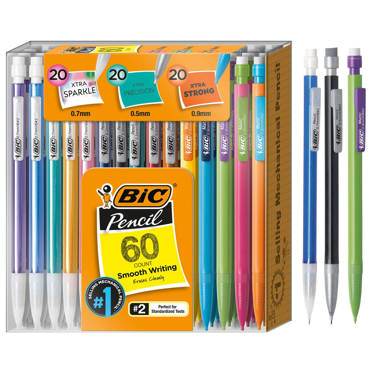 BIC Mechanical Pencil Variety Pack, Number 2 Mechanical Pencils With Erasers, Fine Point (0.5mm)