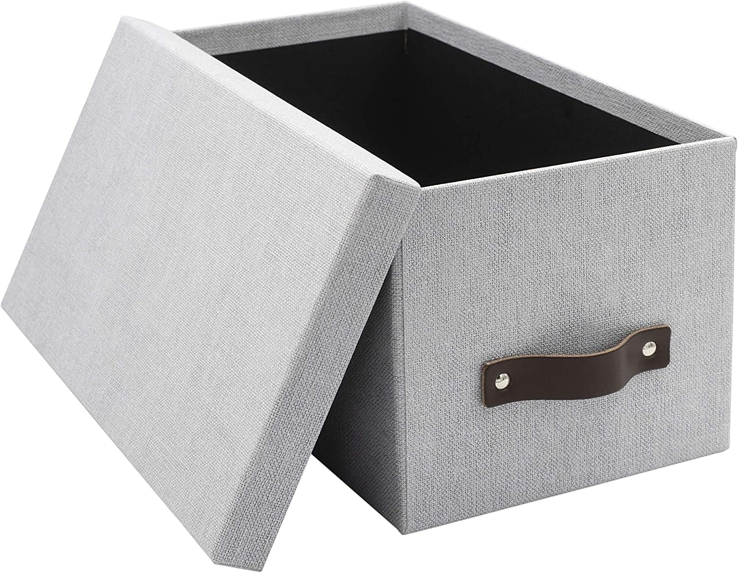 Bigso Box of Sweden Silvia Organizational Storage Box with Leather Handle for Shelves and Stacks