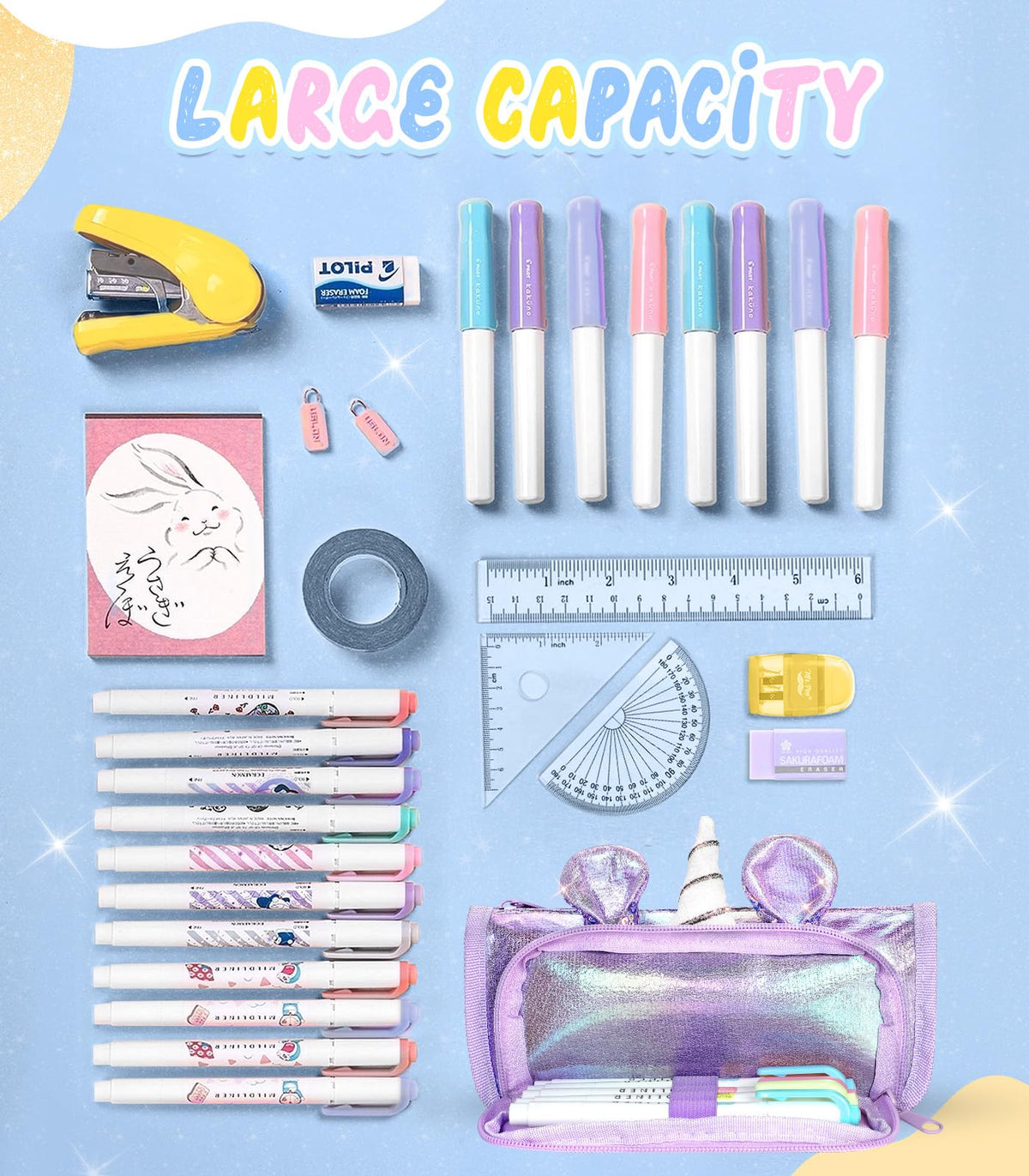 LISEVO Cute Pencil Case, 3D Pencil Pouch for Girls Kids, Sparkly Pencil Bag with Sequins for
