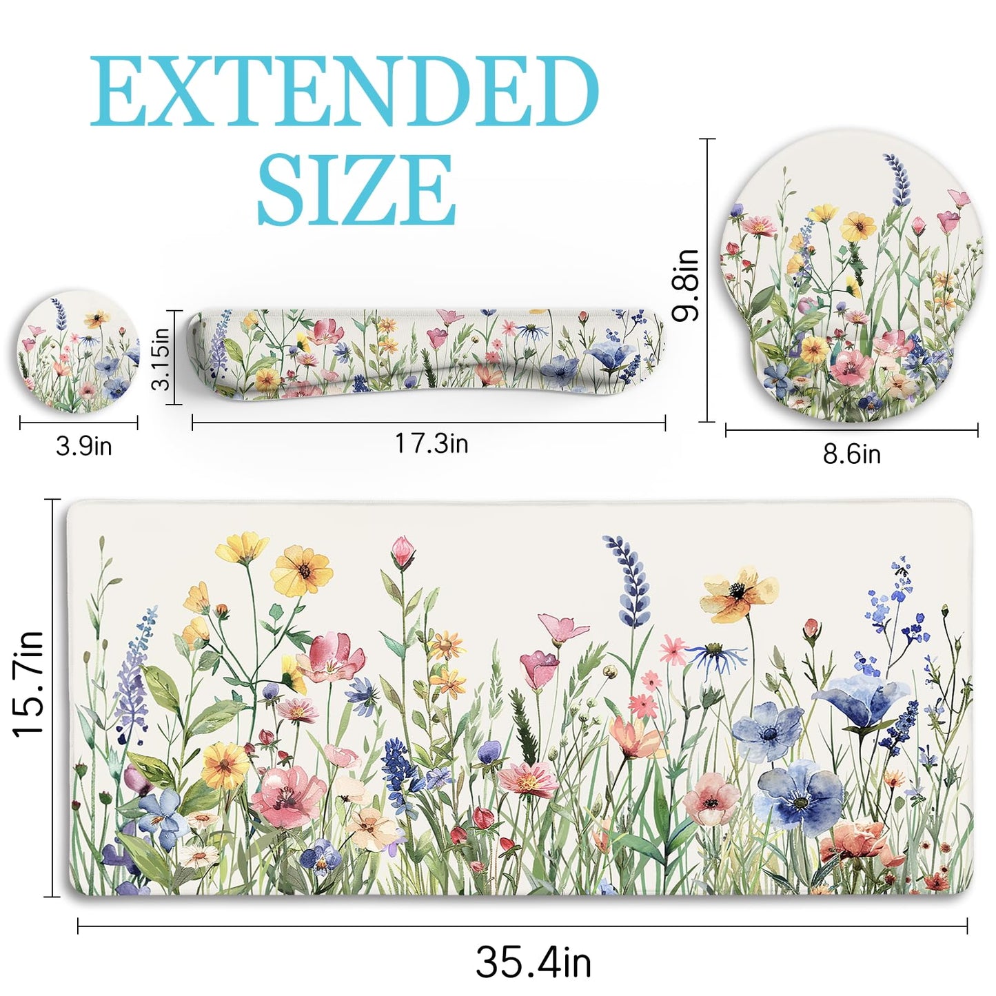 LIMKRIAN Flower Mouse Pad Set Floral Large Desk Matt for Desktop