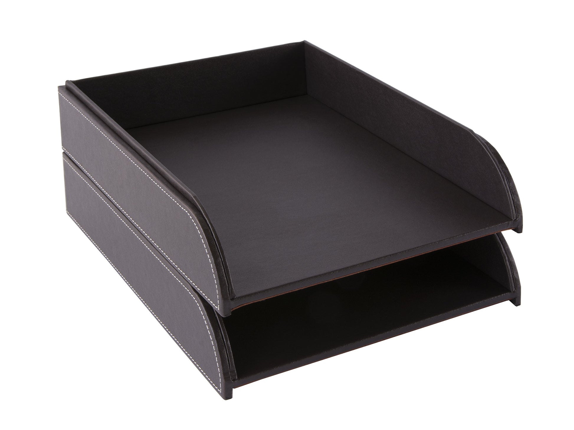OSCO Brown Faux Leather Letter Tray | A4 | Easily Stackable | Desk File Organiser | Paper Storage |