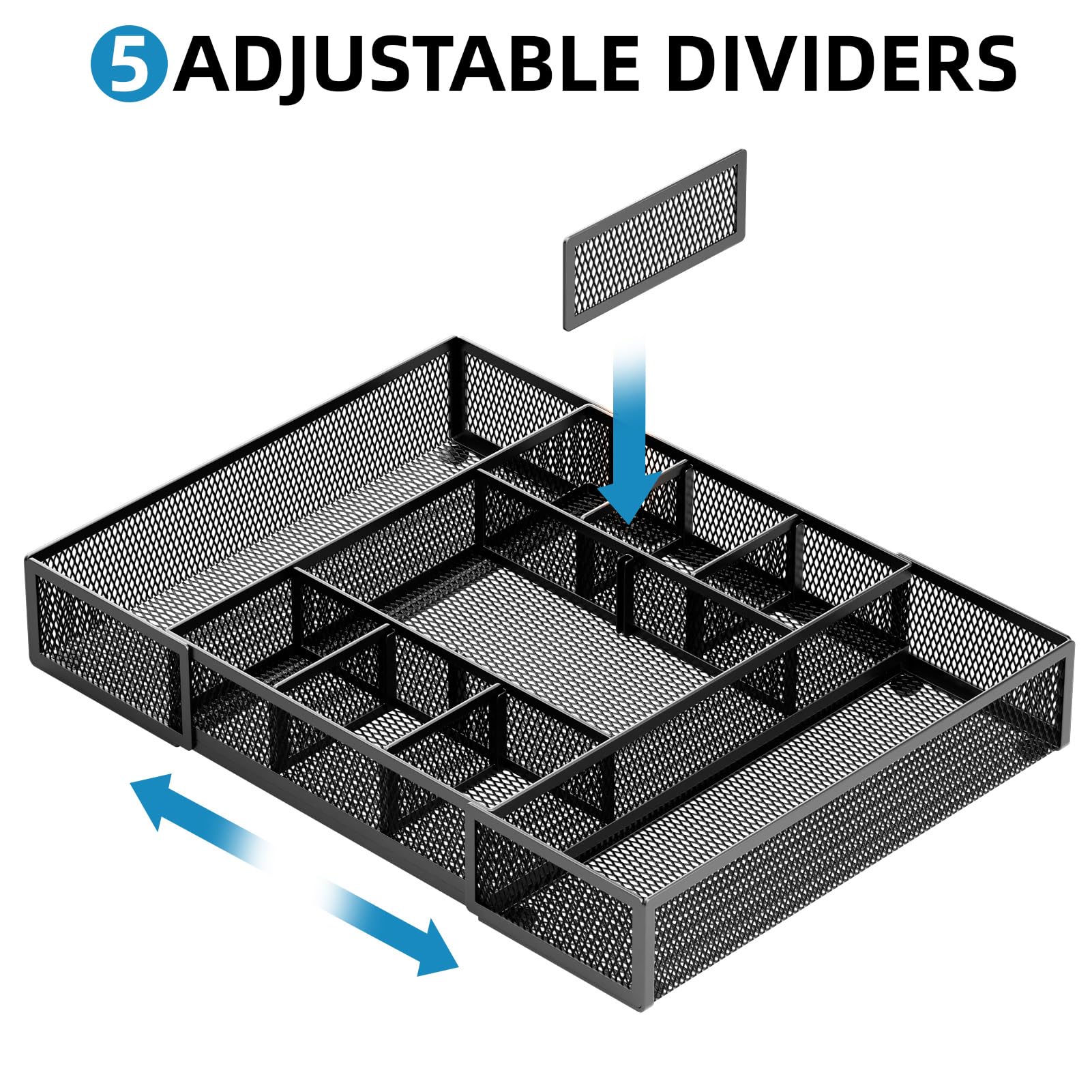 Marbrasse Expandable Desk Drawer Organizer, Mesh Drawer Organizer Tray with 10 Adjustable