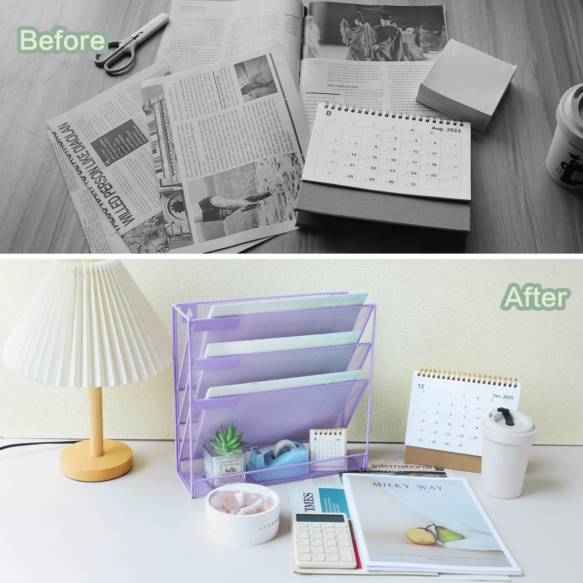 ideallife 3 Pockets Mesh Wall File Holder Organizer with Bottom Flat Tray, Office Hanging File