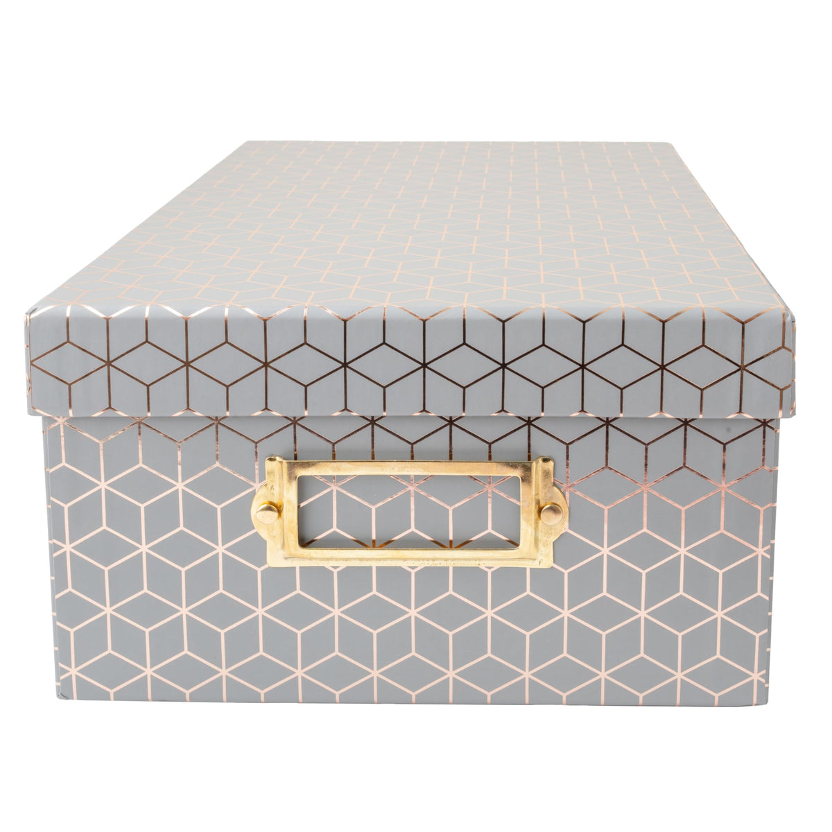 American Crafts Photo Keepsake Box with Lid, Gray Geo with Rose Gold Foil, 11x7.4x4.3, Decorative