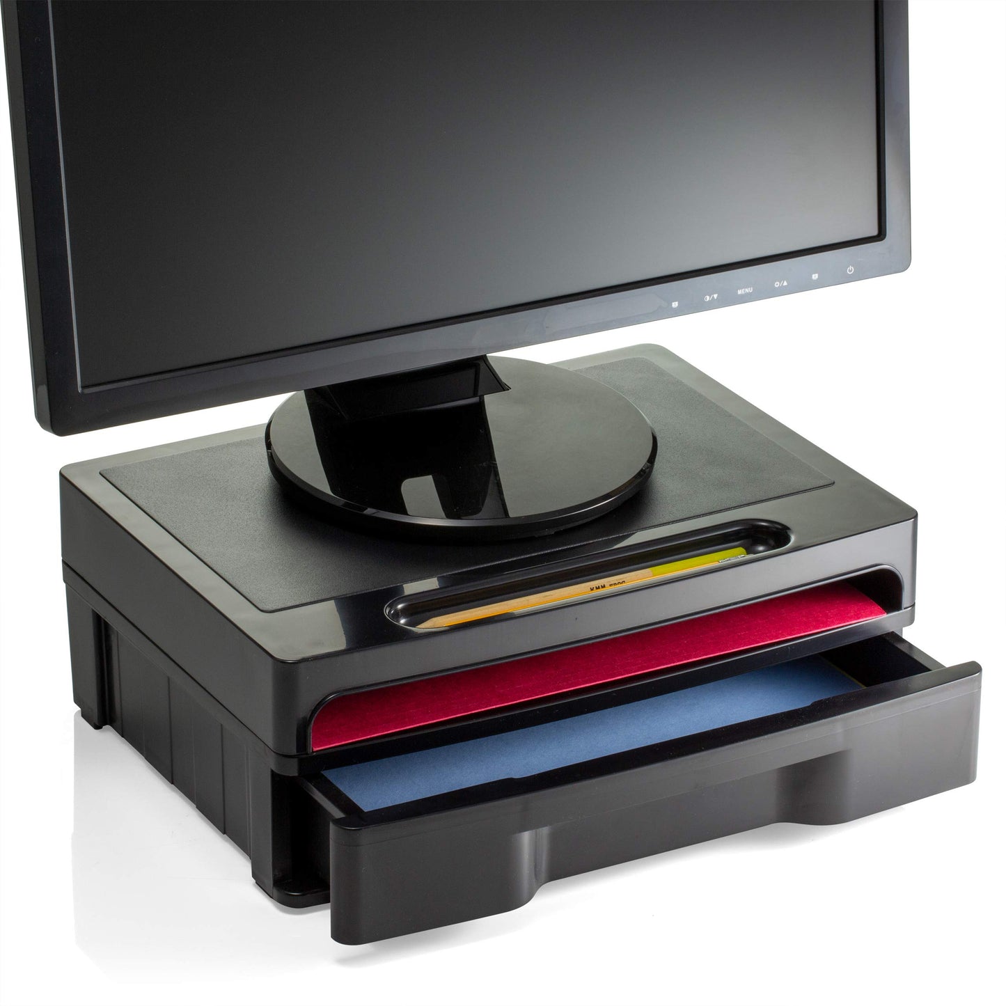 Officemate 2200 Series Monitor Stand with Security Drawer - Executive Monitor Riser and Desk