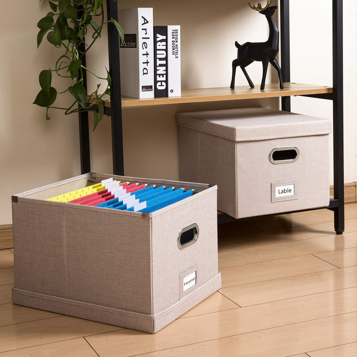 PRANDOM File Organizer Box - Set of 2 Collapsible Decorative Linen Filing Storage Hanging File