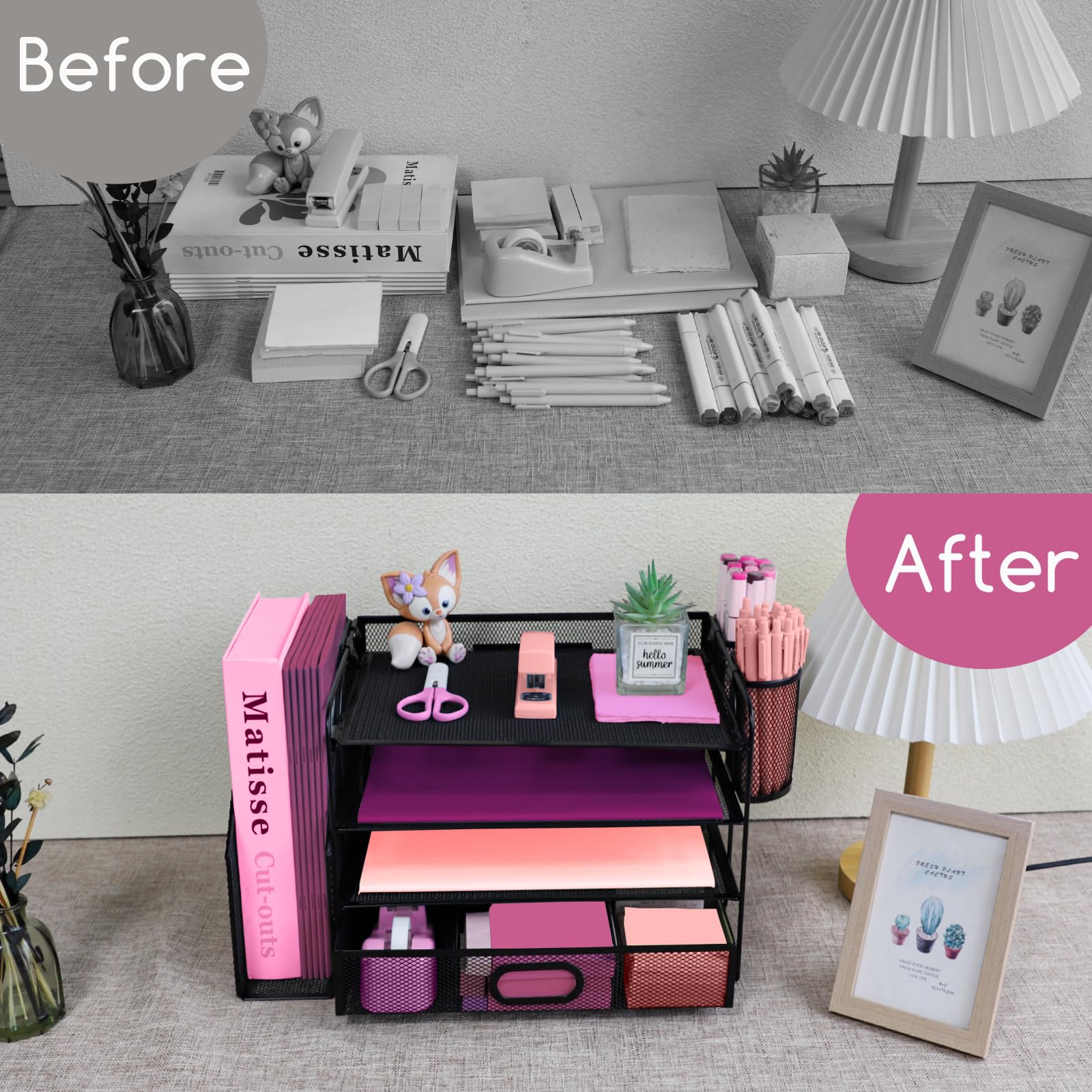 ideallife Desk Organizers and Accessories with File Holder, 4-Tier Paper Letter Tray Organiser with