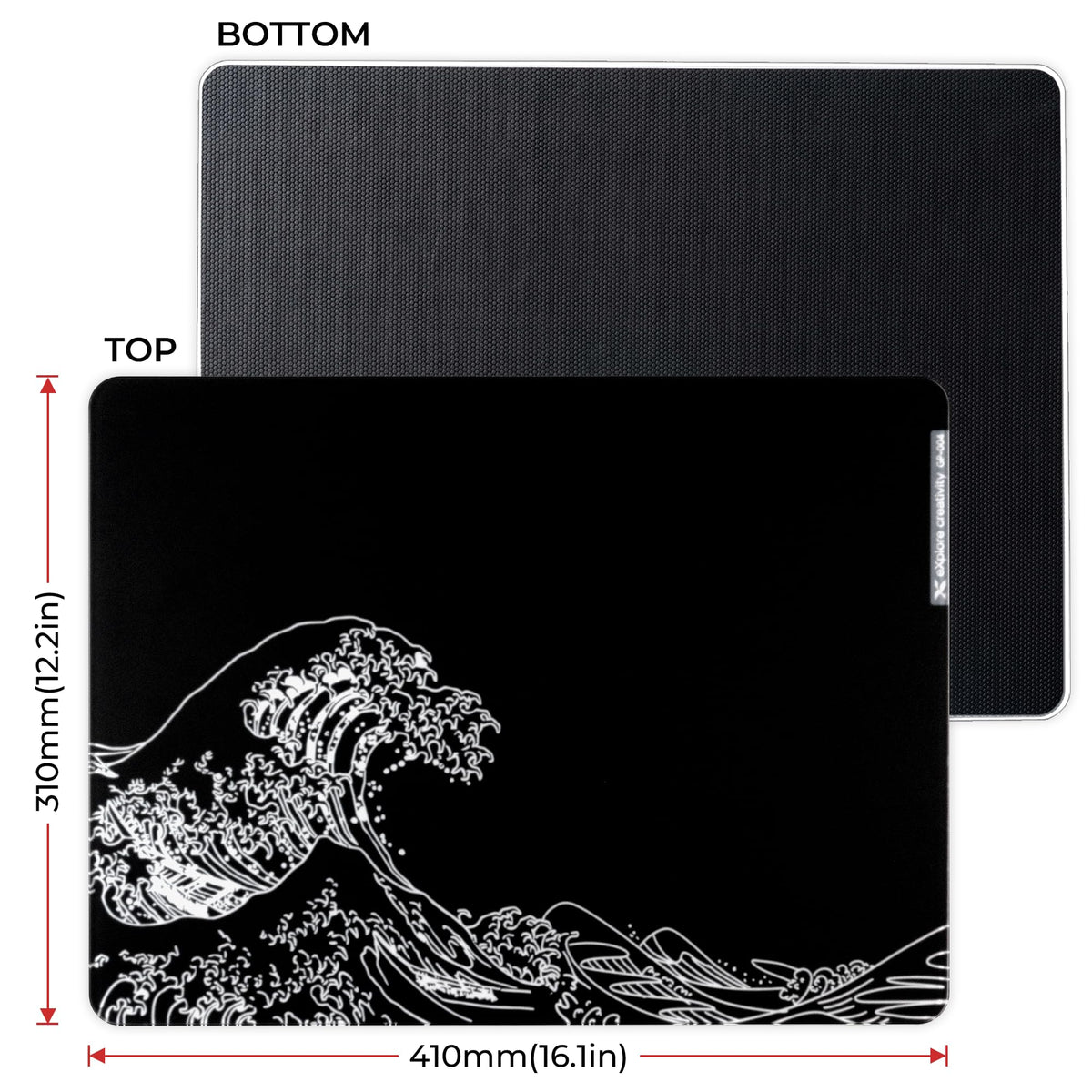 XVX Black Kanagawa Glass Mousepad 4.0, Hard Mouse Pad for Gaming, Ultra-Smooth Micro-Etched Surface