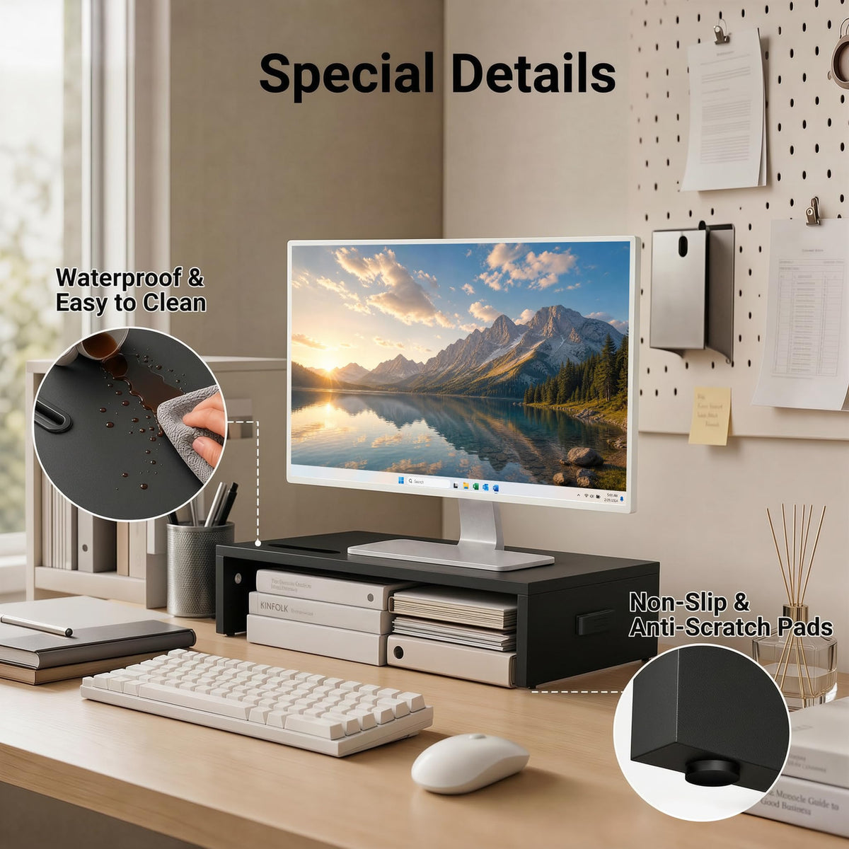 1home Monitor Stand Riser, 16.7 Inch Wood Monitor Riser Stand with Storage Organizer, Desktop