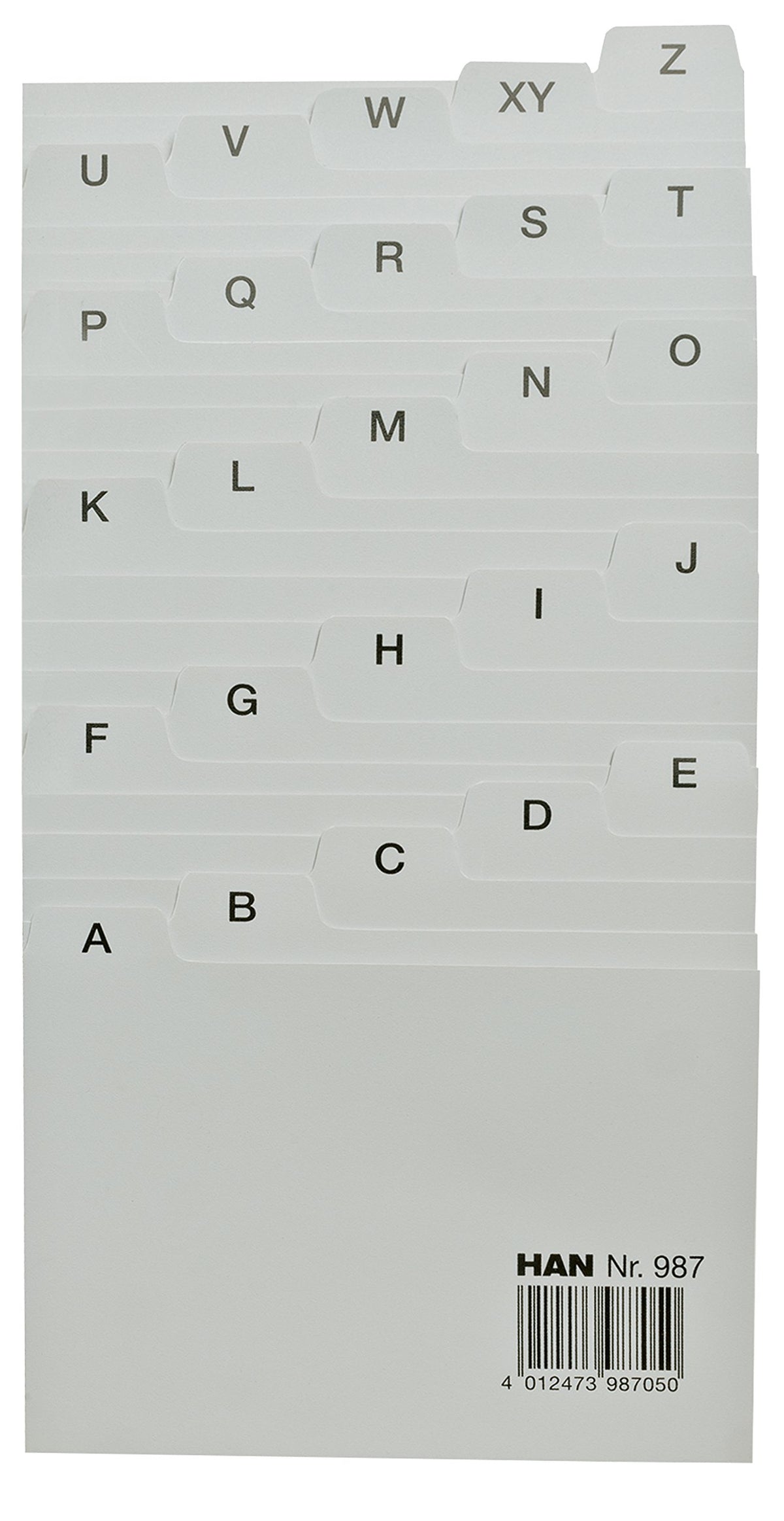 HAN 987, Tab A - Z, A7 Landscape, 25 pcs. Guide Cards for Card Index Boxes and Trays, Grey