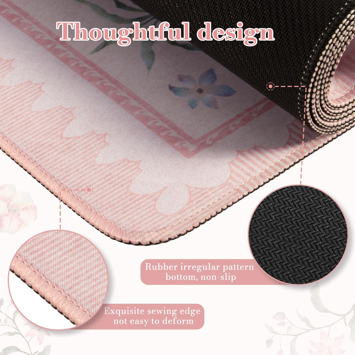 iCasso Pink Desk Cover Mat, Big Mouse Pad for Laptop,Floral