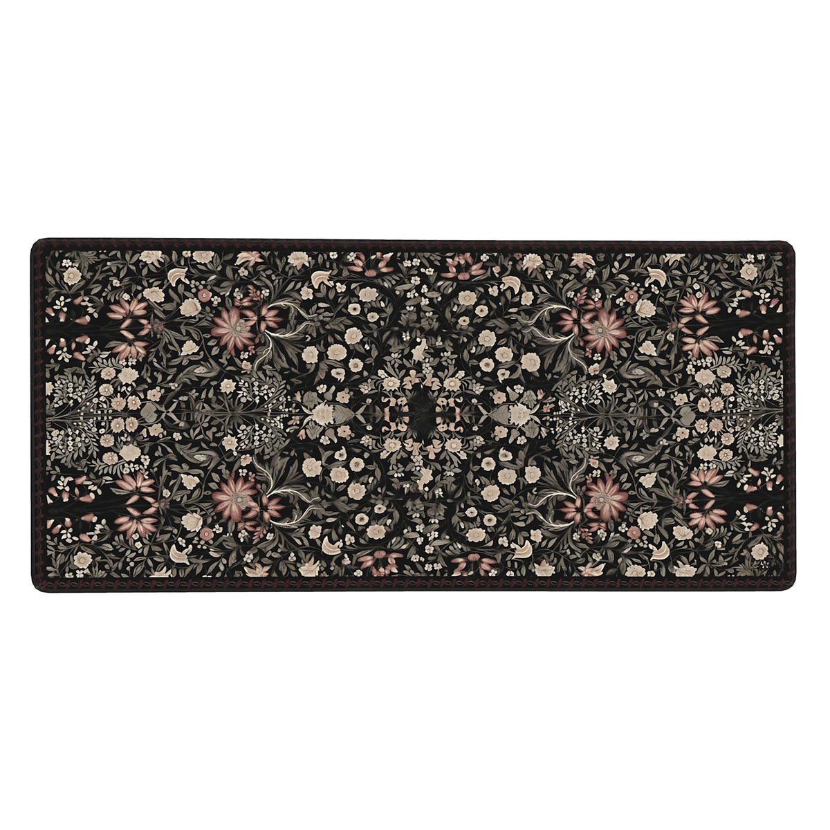 Floral Aesthetic Wildflower Gaming Mouse Pad, Black Rug Desk Mat with Anti-Slip Base & Stitched