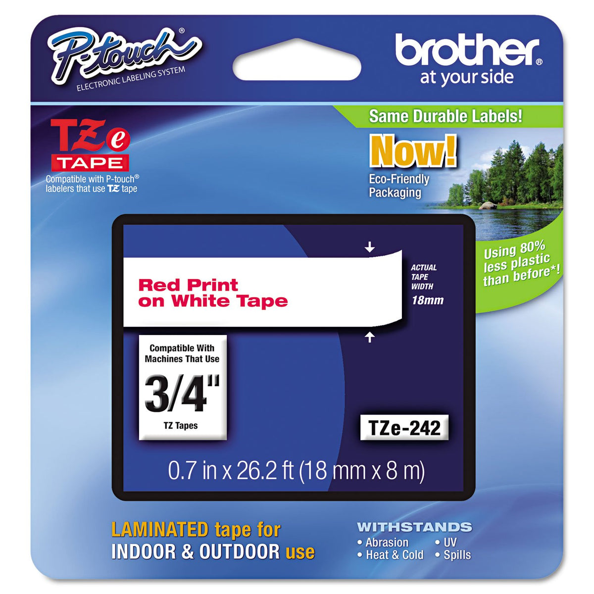 Brother Genuine P-Touch TZE-242 Tape, 18mm (0.7 " ) Standard Laminated P-Touch Tape, Red on White