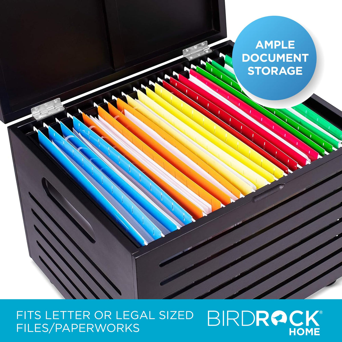 BIRDROCK HOME Bamboo Rolling File Storage Organizer Box with Lid - Decorative File Cabinet on