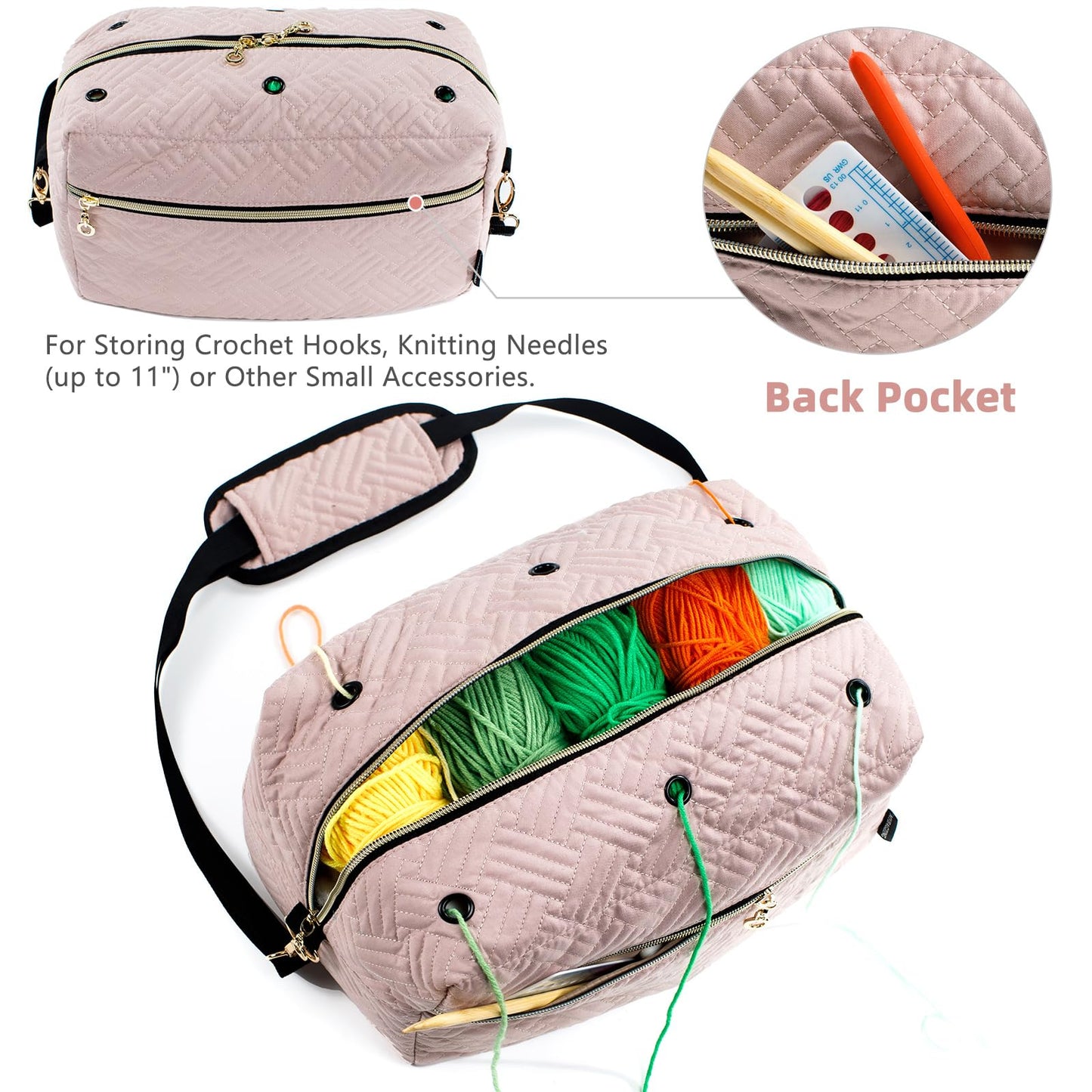 MYBAGZING Crochet Bag Organizer,Knitting Bag for Yarn Storage&Crochet Hooks
