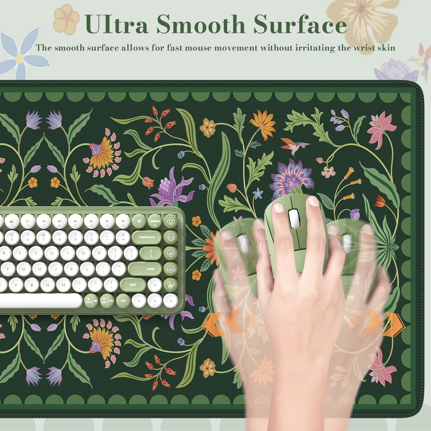 HAOCOO Moss Green Aesthetic Desk Pad, Large Keyboard Mat with Stitched Edge