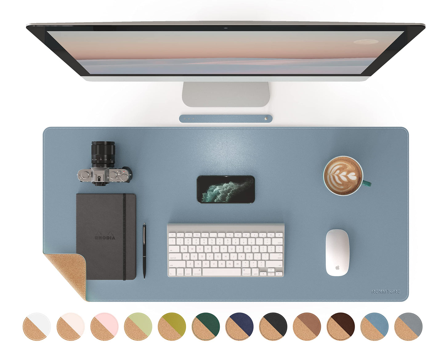 RENMTURE Dual-Sided Mouse Pad, Natural Cork & PU Leather Large Desk Pad for Office and Home Work