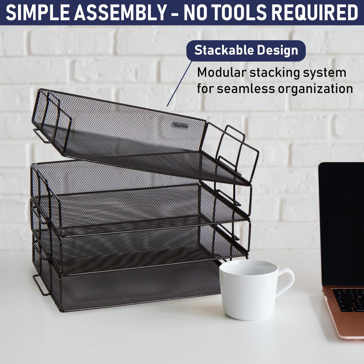 Stackable Paper Tray Desk Organizer, 4-Tier Metal Mesh Letter Organizers for Business, Home