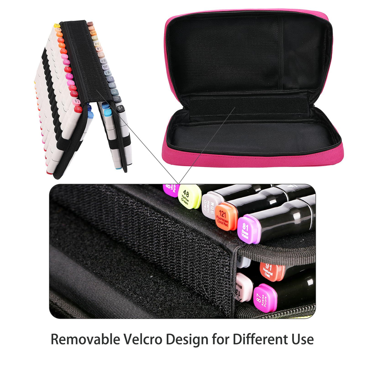 BOMKEE 60 Slots Marker Organizer Case, Large Pencil Pouch for 60 Markers Big Capacity Pen Holder