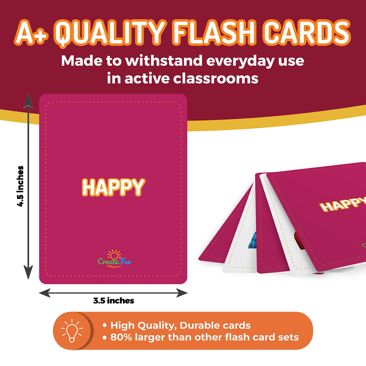 CreateFun 50 Emotion Flash Cards V1, Real Photo Feelings for Autism,Aphasia