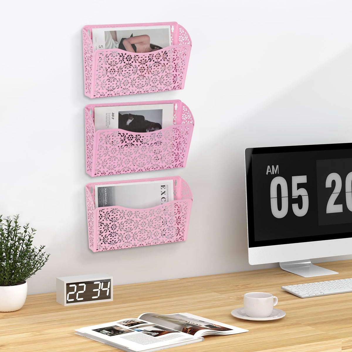 EasyPAG 3 Single Wall Mount File Organizer Vertical Metal Wall Pocket File Holder for Office, Home
