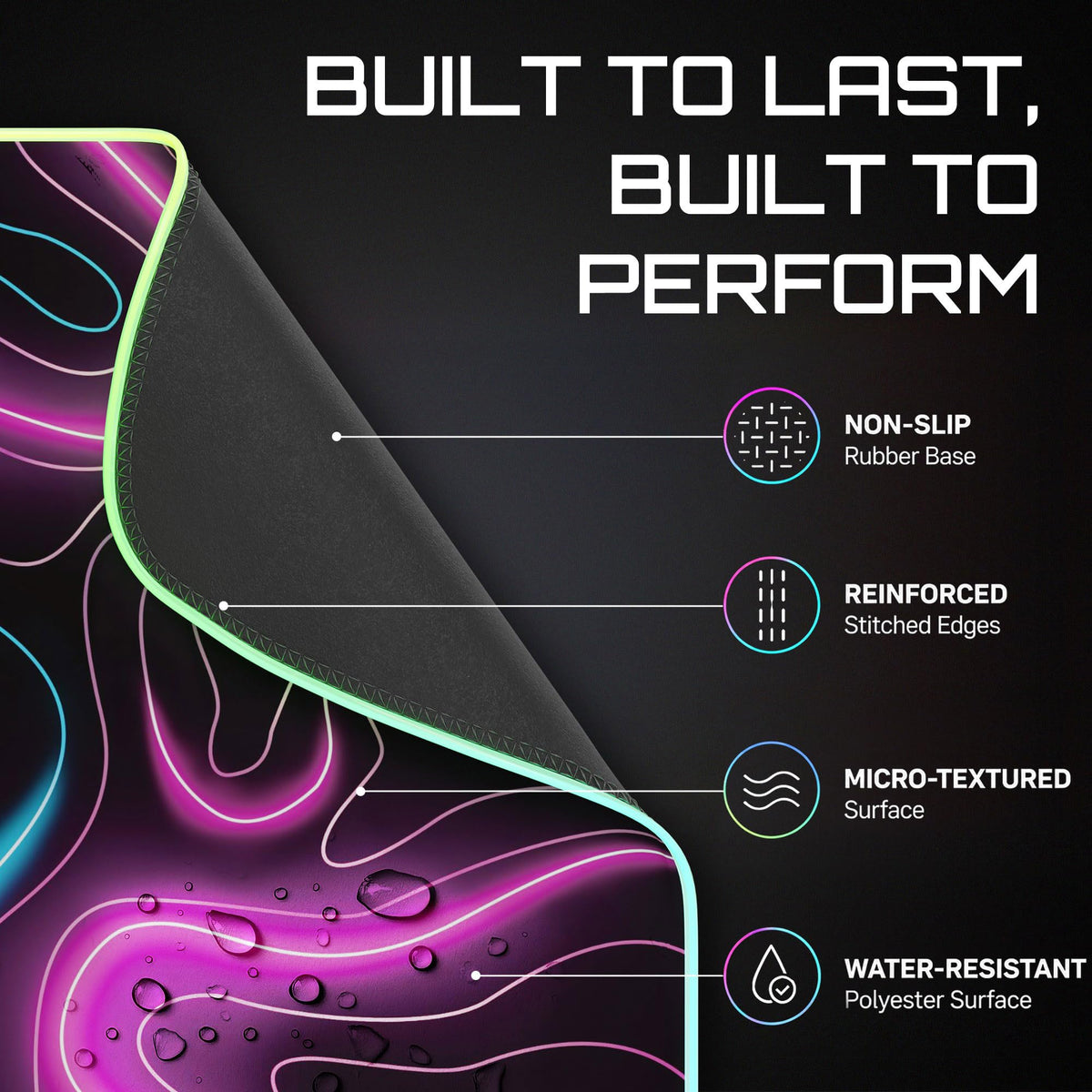 Gerlos RGB Gaming Mouse Pad, Large LED Desk Mat for Gamer, 31.5" x 11.8"