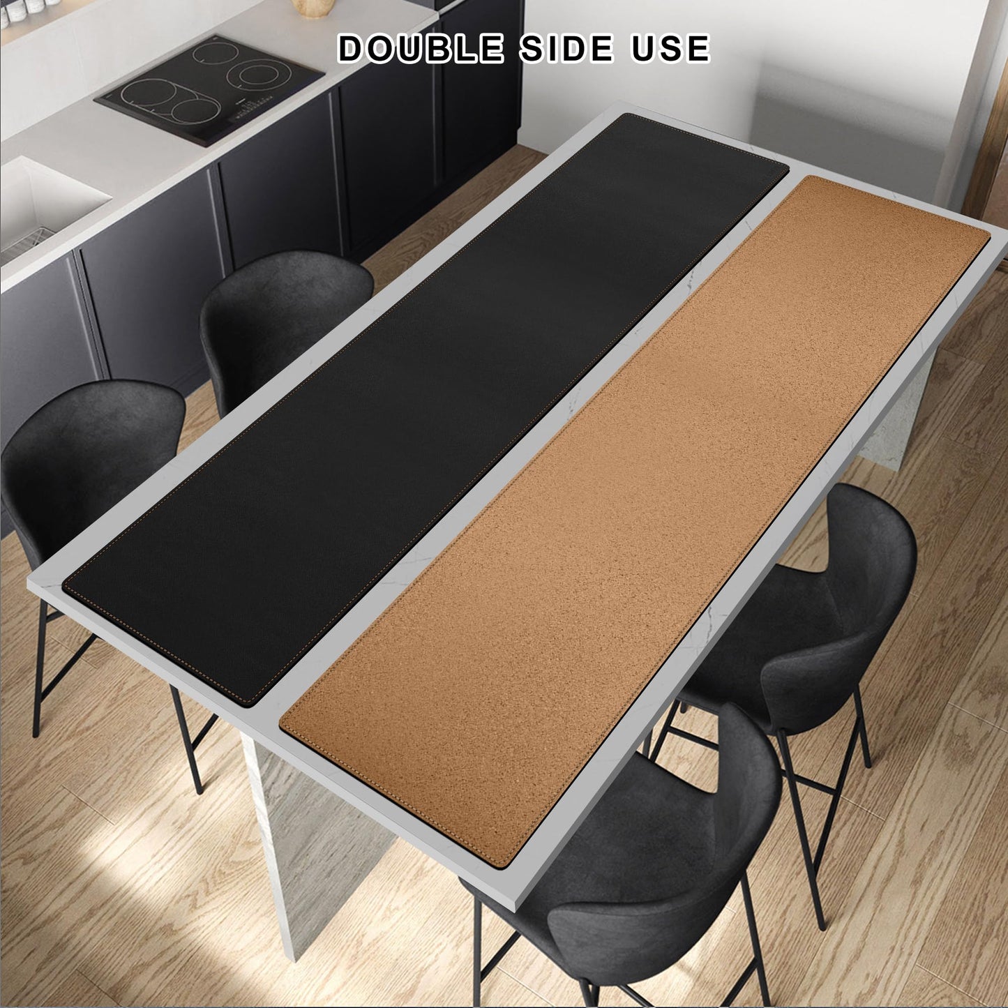MAIDERN 70.8”x 15.7” Leather Desk Pad, Large Desk Mat, Cork & Leather Large Mouse pad for Desk