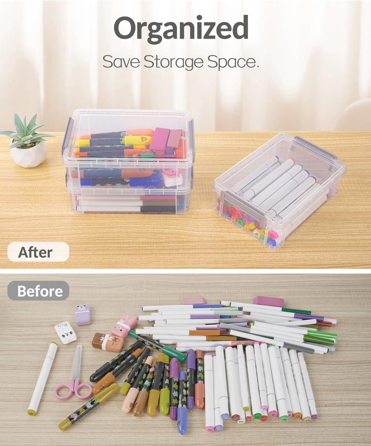 Sooez 6 Pack Small Plastic Containers with Lids, 6.4" x 4.4" x 2.7"
