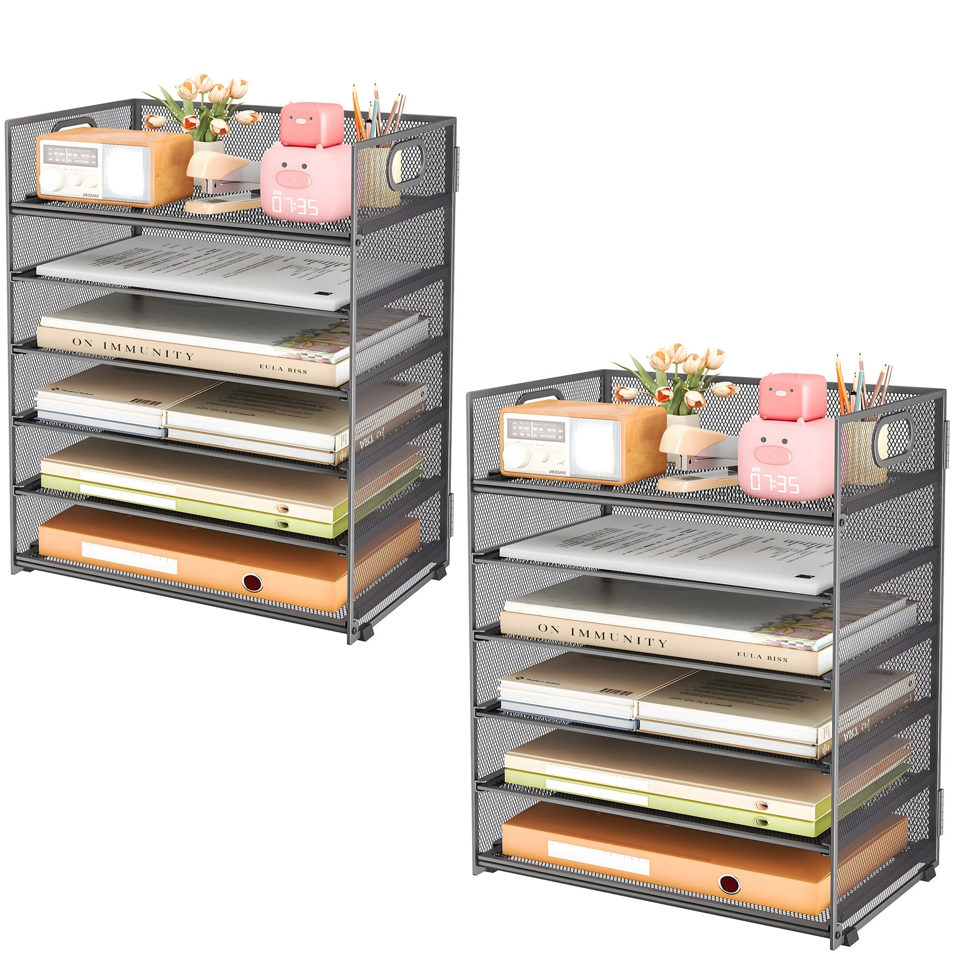 Subekyu 6-Tier Desk Paper Organizer, Desktop File Letter Tray with Handle, Document Sorter and