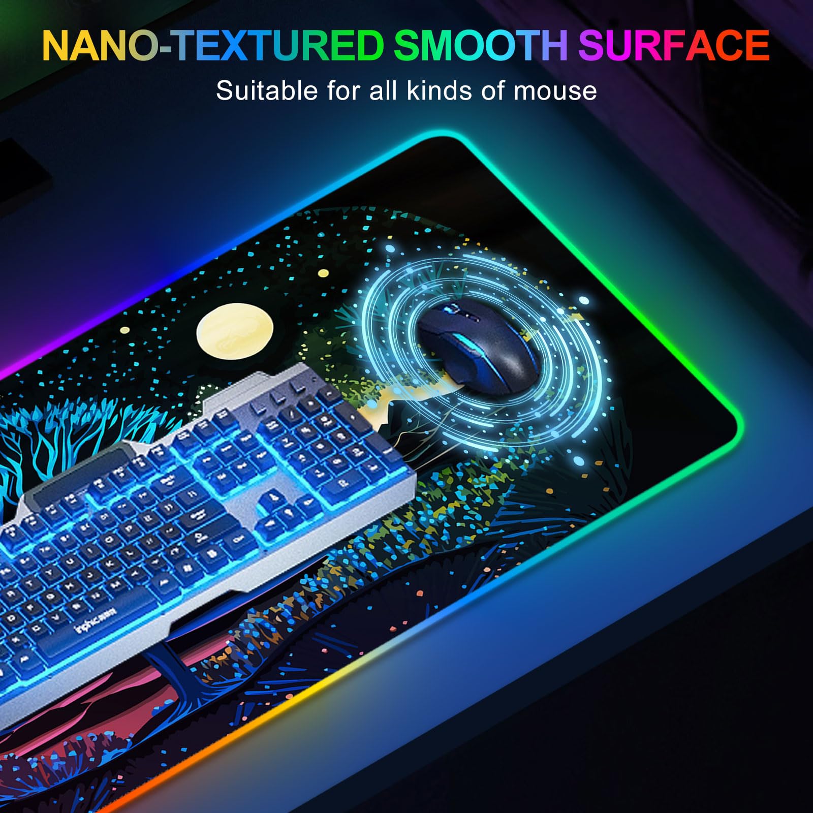 ARTSO Extra Large RGB Gaming Mouse Pad with 14 Light Modes, Extended Soft LED Mousepad, Anti-Slip
