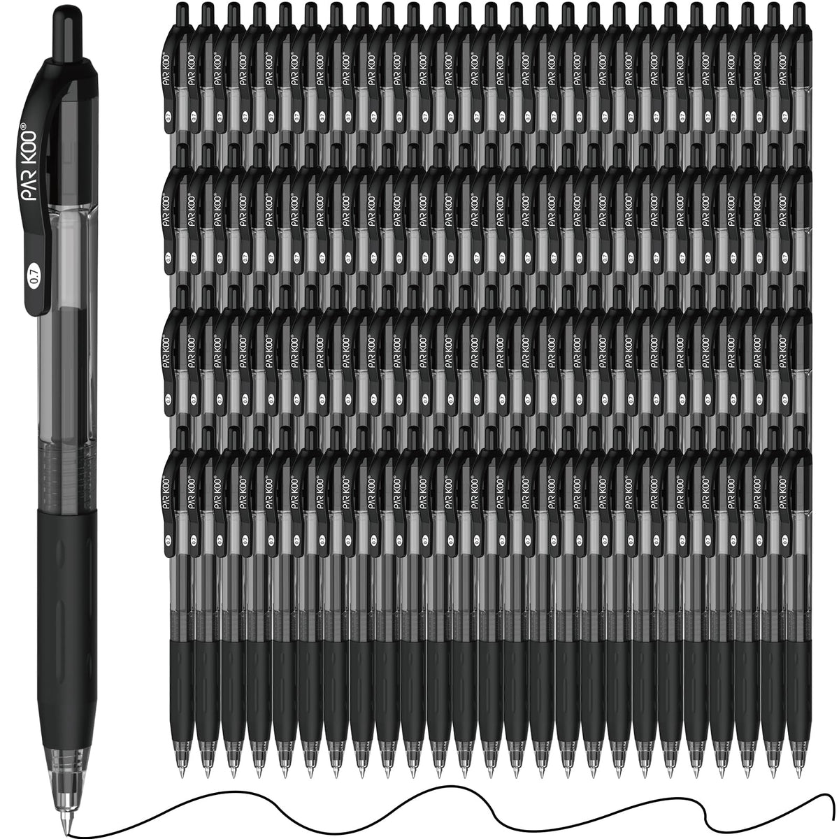 ParKoo Gel Pens Bulk, 100 Pcs Retractable Black Ink Pens, Quick Dry, 0.7mm