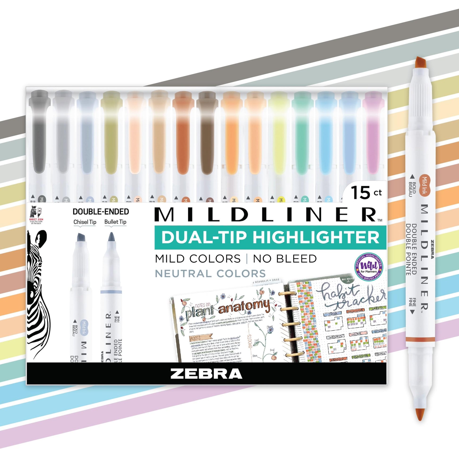 Zebra Pen MILDLINER Highlighter, Neutral Vintage Colors, Dual Tip, 15-Pack