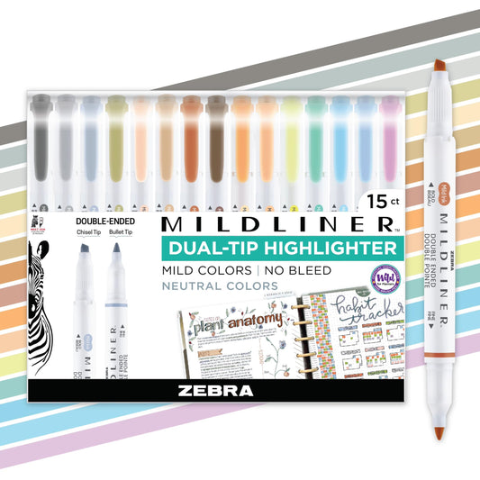 Zebra Pen MILDLINER Highlighter, Neutral Vintage Colors, Dual Tip, 15-Pack