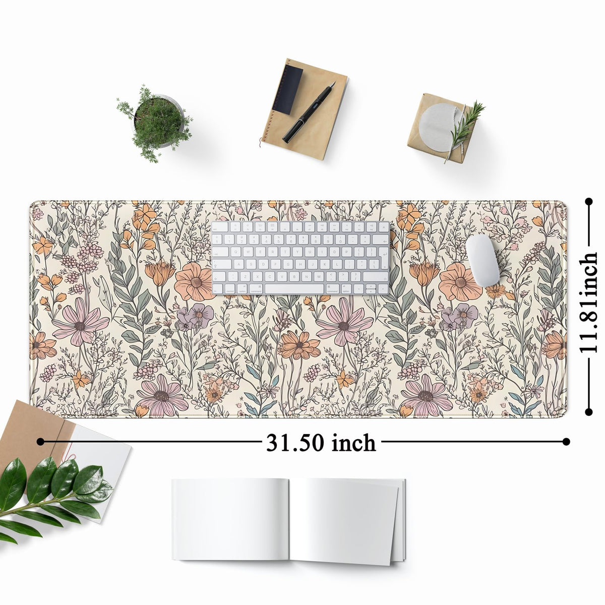 Floral Desk Mat Cute Wildflowers Large Mouse Pad Extended Plant Gaming Mousepad XL Keyboard Mouse